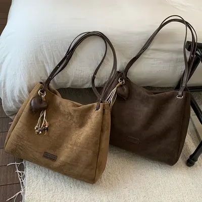 Women's Large Capacity Suede-Look Underarm Tote Bag - 3