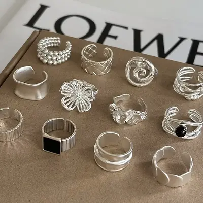925er Silber asymmetrischer geometrischer Ring für Zeigefinger - 1