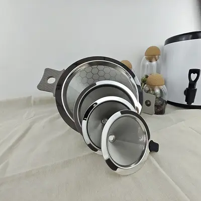 Large Stainless Steel Double-Handle Strainer for Tea and Milk Tea, Conical Coffee Funnel F