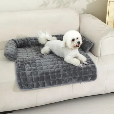 Flannel Quilted Embroidered Pet Bed, Machine Washable, Scratch-Resistant