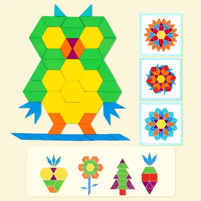 Wooden Geometric Shape Puzzle Blocks for Ages 3-6