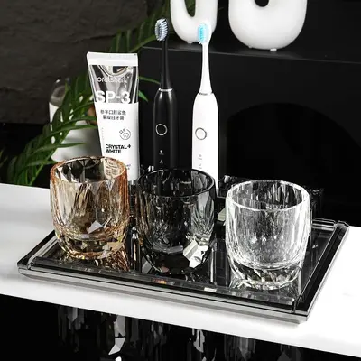 Diamond Design Toothbrush Holder Bathroom Storage Set - 3