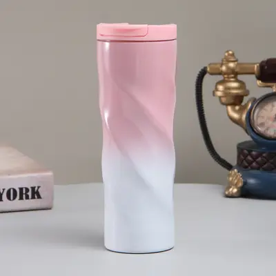 Stainless Steel Gear-Shaped Thermos Cup, Rotating Flat Coffee Mug - 9