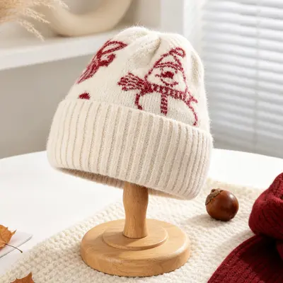 Mädchen-Strickmütze mit Schneemann-Jacquard, Ohrenschutz - 11