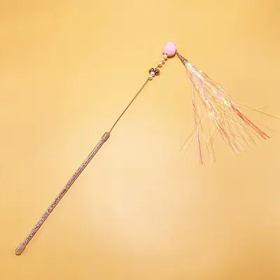 Colorful Rustling Paper Cat Teaser Wand with Feather, Bell and Plush Ball - 7