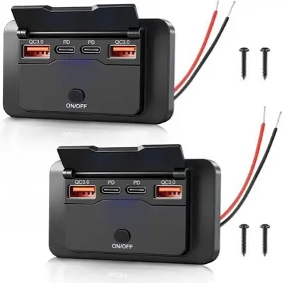 New Car Bus Modified Vehicle Charger Dual QC+ Dual PD Digital Voltmeter Push Button Switch