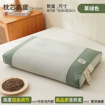Cotton buckwheat hull pillow with cervical spine support - 7