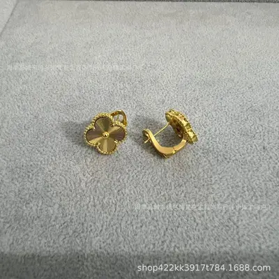 Vierblatt-Kleeblatt Ohrstecker, 18K Roségold rote Achat - 11