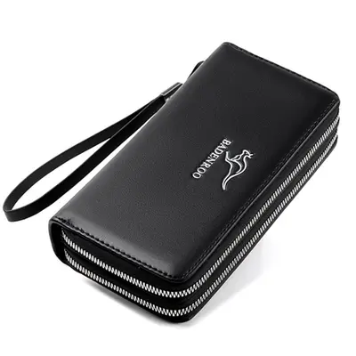Erkek El Çantası Deri Fermuarlı Clutch, Çift Fermuarlı Uzun Cüzdan - 9