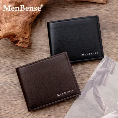 Men's Short Horizontal Wallet in Leather-Grain, Tri-Fold with Coin Pocket - 2