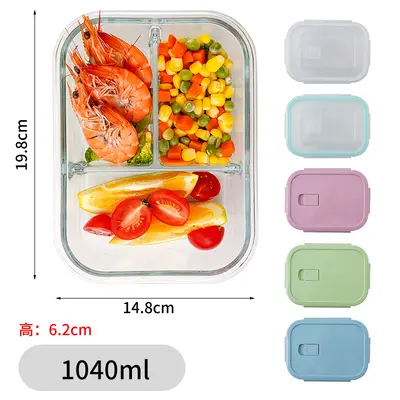 Glas-Lunchbox, Glasschüssel, transparente mikrowellengeeignete rechteckige Gemüsebehälter, hitzebeständige Lunchbox, runde Lunchbox für den Hausgebrauch - 13