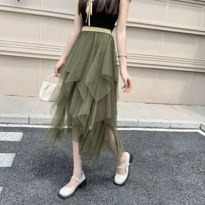 Women's High-Waisted Knit Irregular Fairy Skirt, Spring Style - 7