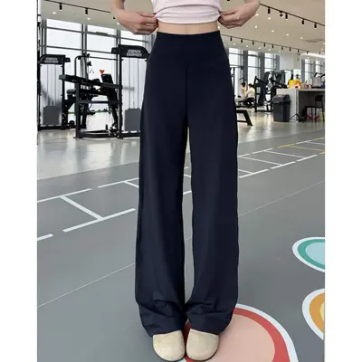 墨绿色速干瑜伽直筒裤女夏新款宽松高腰瑜伽健身小个子薄款运动裤 - 7