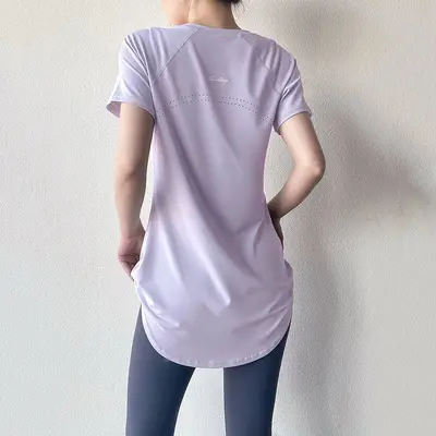 瑜伽服夏季女短袖中长款遮臀宽松显瘦跑步健身T恤运动上衣女 - 7