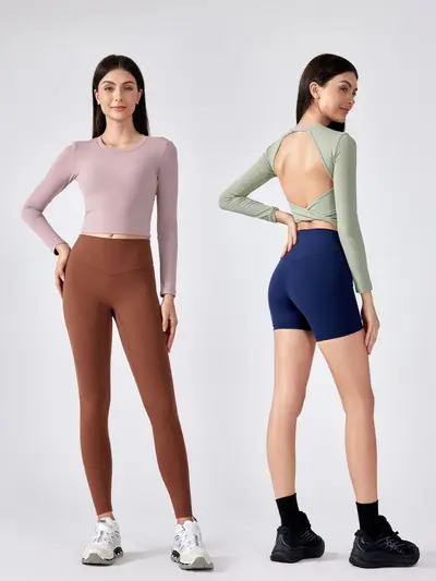 Yeni Model Kadın Yoga Kıyafeti Uzun Kollu Üst Seksi Açık Sırt Vücuda Oturan Zayıf Gösteren Koşu Fitness Spor DAW186