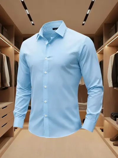Men's Four-Way Stretch Non-Iron Long-Sleeve Dress Shirt, Solid Color
