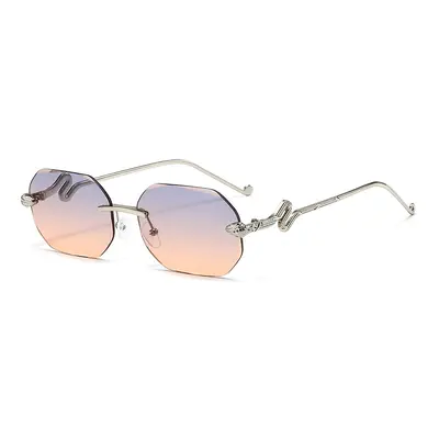 Frameless Multi-Facet Cut-Edge Sunglasses with Snake-Leg Temples - 5