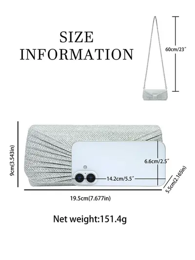 Women's Sparkling Evening Clutch with Chain Strap, Mini Bag - 6