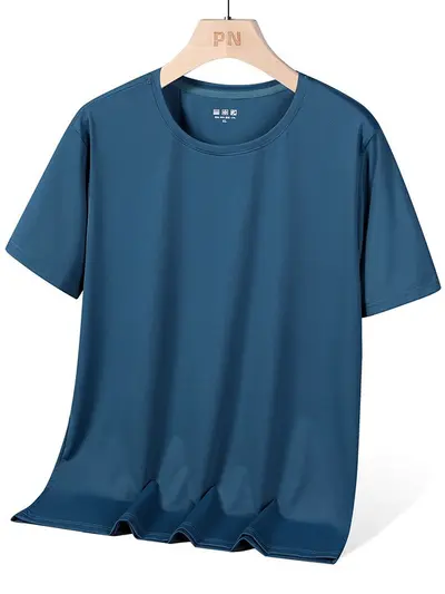Ice Silk T-Shirt Short Sleeve Men Loose Running Top Half Sleeve Summer Solid Color Stretch Plus Size Tee Sports Quick-Dry Clothing