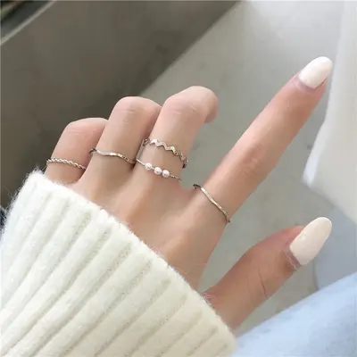 Elegant Wavy Ring Set, Minimalist Design Women's Rings - 7