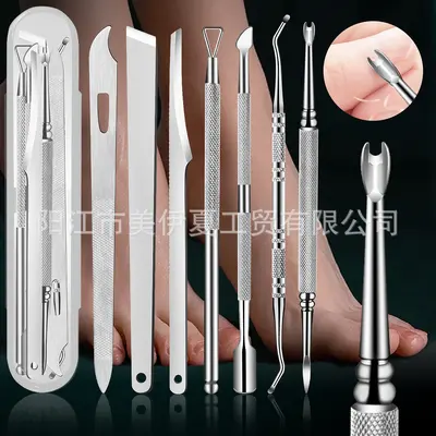 Cross-border Best-Selling Stainless Steel Pedicure Knife Set with Foot Fork and Double-Head Nail Cleaner Foot Rasp 5-Piece Set 10-Piece Set Boxed - 9