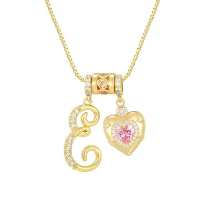 Bakır zirkon pembe kalp üçlü kolye seti - 11