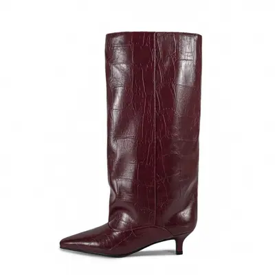 European and American Style Foreign Trade Kitten Heel Oversized Wide-Barrel Design Irregular Stone Pattern Individual Knee-High Boots Plus Sizes 35-45