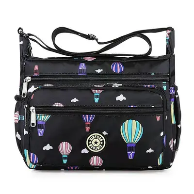Small Square Printed Canvas Crossbody Bag with Oxford Fabric Details - 13