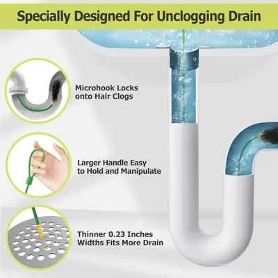 Drain Snake Hair Clearing Hook for Bathroom Pipes, Floor Drain and Kitchen Sink