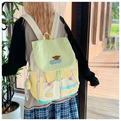 Dopamin-Farbblöcke Schulrucksack für Mittel- und Oberschüler, großvolumig, Klappdeckel, Doppelschulterträger, niedlicher Mädchen-Reiserucksack - 11
