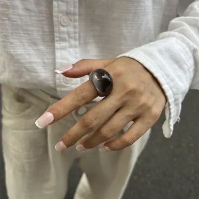 European and American cross-border transparent colored resin ring niche retro stacked curved wide finger ring - 11