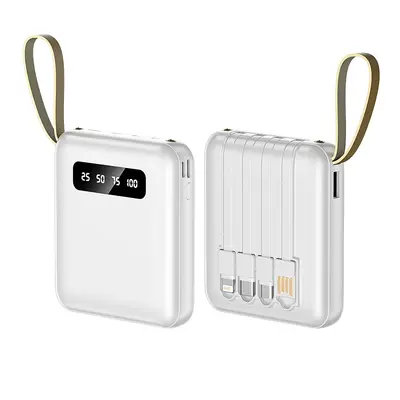 Dahili kablolu yeni model, mini çizgi film desenli 10000mAh güç bankası, büyük kapasiteli mobil güç kaynağı, özelleştirilmiş logolu hediye.