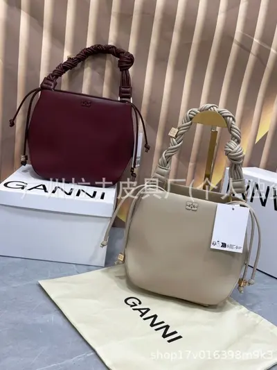 GANNI 2026 Women's Woven Hexagonal Bucket Bag, Single Shoulder or Crossbody - 5
