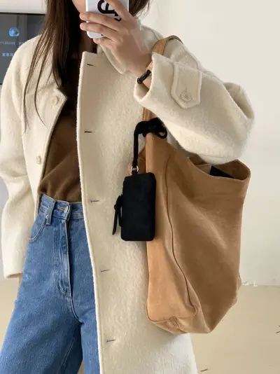 Women's Suede Coin Purse, Neck-Strap Mini Bag with ID Card Slot, Korean Style 2026