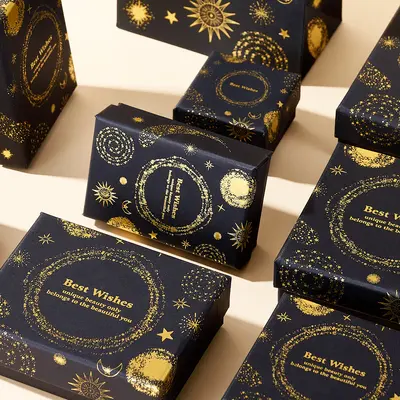 In Stock Black Hot Stamping Jewelry Box Classic Gold-Plated Watch Box Accessory Packaging Box Luxury Earring Ring Necklace Box - 7