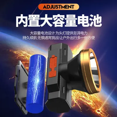 USB rechargeable plastic headlamp, powerful light, for fishing and mining
