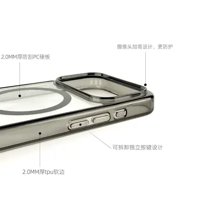 iPhone 18 Pro için şeffaf manyetik telefon kılıfı, 2.0 mm