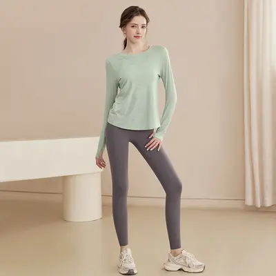 Women's Yoga Top, Long Sleeve, Open Back, Loose Fit - 11