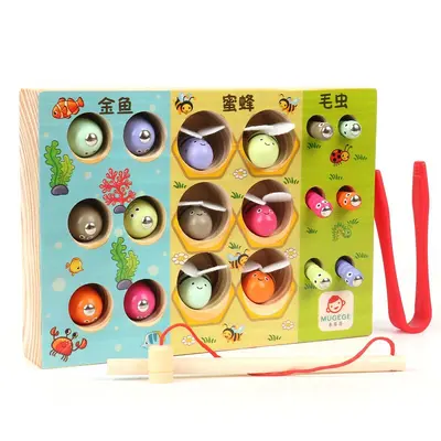 Magnetisches Holz-Angelspiel mit Bienen-Klemmen, Frühlernspielzeug - 9
