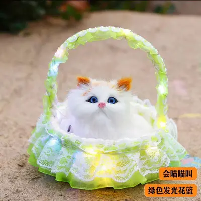 Glowing Basket Lifelike Meowing Cat Plush Toy - 13