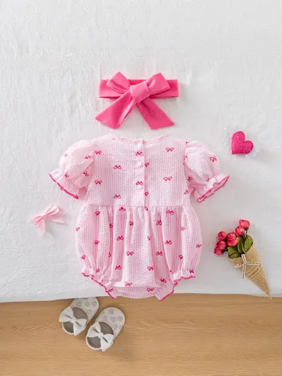 Kız bebek yaz tulumu seti, bandana ile birlikte