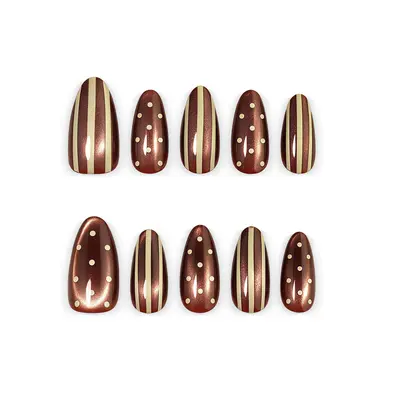 Retro Polka Dot Cat Eye Press-On Nails, Removable, 30 Pieces