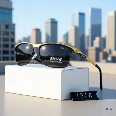 Men's Polarized Sunglasses, Rectangular Frame, Two-Tone Plating, Model 735 - 3