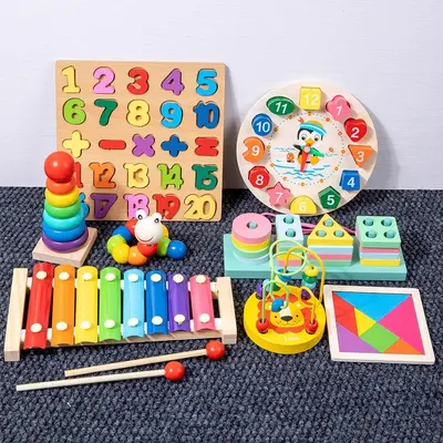 Ahşap 8 Notalı Ksilofon ve Gökkuşağı Kule Bebek Oyuncak Seti - 3