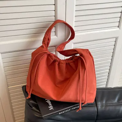 Drawstring Daily Shoulder Bag, Large Capacity Crossbody Trend Tote - 9