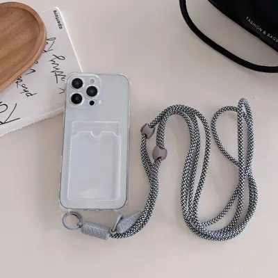 iPhone 15 için uygun, Apple iPhone 14 cep telefonu kılıfı ile uyumlu, şeffaf siyah kartlık, çapraz askılı kordon. - 8