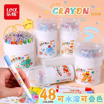 Wasserlösliches Dreh-Spitzfett-Pastellstift-Set 48 Farben Kinder Graffiti Mal-Buntstifte Schüler Pinsel farbige Stäbe Großhandel