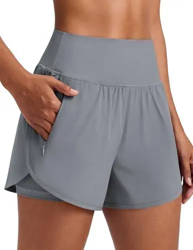 Amazon Kadın Yüksek Belli Hızlı Kuruyan Koşu Şortu Fermuarlı Cepli - 7