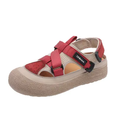 Retro Genuine Leather Mesh Women's Sandals, Cowhide Upper