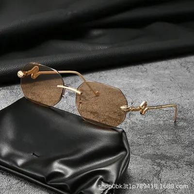 Frameless Multi-Facet Cut-Edge Sunglasses with Snake-Leg Temples - 1